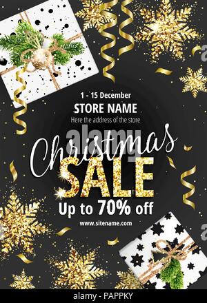 Weihnachten Verkauf. Schwarze Banner für das Web oder Flyer. Stock Vektor