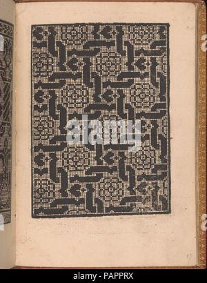 Convivio delle Belle Donne, Seite 17 (recto). Designer: Holzschnitt Grenze auf Titel unterzeichnet von Matteo da Treviso (Italienisch, Aktiv 16. Jahrhundert). Maße: Gesamt: 7 7/8 x 5 1/2 in. (20 x 14 cm). Erschienen in: Venedig. Herausgeber: Nicolò Zoppino (Italienisch, Ferrara 1478/80-1544 Venedig), Venedig. Datum: August 1532. Von Nicolo Zoppino, Italienisch, Aktive aus dem 16. Jahrhundert, Venedig, entworfen von Matteo da Treviso, Italienisch, Aktiv 16. Jahrhundert veröffentlicht. Von oben nach unten und von links nach rechts: Design ist mit einem Interlace Muster von Diamanten, die jeweils 4-blättrige Blüten. Museum: Metropolitan Museum o Stockfoto