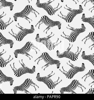 Vector Illustration. Semaless Muster mit Zebras. Schwarz auf Weiß. Stock Vektor
