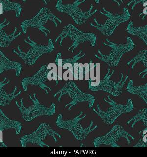 Vector Illustration. Dunkle Semaless Muster mit Zebras. Stock Vektor