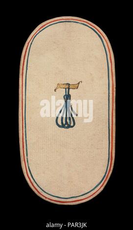 1 Anbindehaltung, aus den Kreuzgängen Karten spielen. Kultur: Süden Niederländischen. Abmessungen: 5 3/16 x 2 3/4 in. (13,2 x 7 cm). Datum: Ca. 1475-80. Die Klöster von zweiundfünfzig Karten stellt die einzige bekannte ganzes Deck von beleuchteten gewöhnlichen Spielkarten (im Gegensatz zu tarot Karten) aus dem 15. Jahrhundert. Es gibt vier Farben, die jeweils aus einem König, Dame, Bube und Zehn Zahlenkarten. Die Farbzeichen, an Geräten mit der Jagd verbunden, sind Jagdhörner, Hundehalsbänder, hound Anbindehaltung, Spiel und Schlingen. Der Wert des PIP-Karten ist durch entsprechende Wiederholungen des s angezeigt Stockfoto