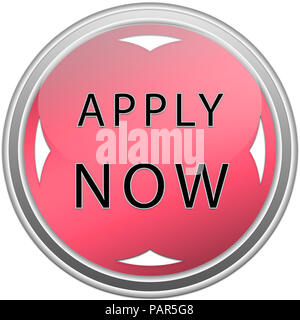 Jetzt bewerben rosa Schaltfläche mit Pfeil auf weißem Hintergrund Stockfoto