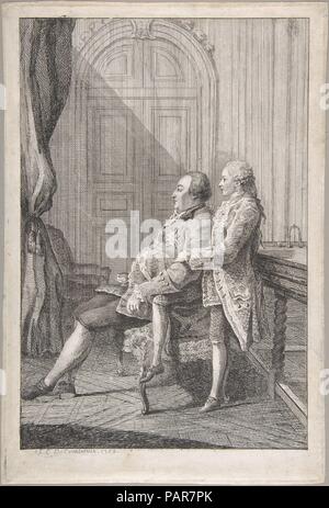 Portrait von Louis-Philippe, Duc d'Orléans und sein Sohn Joseph Louis-Phillipe, Duc de Chartres. Künstler: Louis de Carmontelle (Französisch, Paris 1717-1806 Paris). Maße: Blatt: 11 11/16 x 7 7/8 in. (29,7 × 20 cm) Platte: 11 5/8 x 7 3/4 in. (29,5 x 19,7 cm). Datum: 1759. In den unteren Klassen geboren, Carmontelle diente als Aide-de-camp und topographen der Orléans Regiment während des Siebenjährigen Krieges, als seine Karikaturen gewann ihm beträchtliche Popularität. Nach dem Krieg wurde er von der Orléans Haushalt in verschiedenen Funktionen tätig war, darunter Leser an den Jungen duc de Chartres. Carmontelle ist. Stockfoto