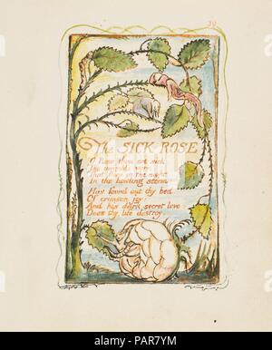 Lieder der Unschuld und Erfahrung: Die kranke Rose. Künstler: William Blake (Briten, London 1757-1827 London). Maße: Blatt: 6 3/16 x 5 9/16-in. (15,7 x 14,1 cm). Datum: Ca. 1825. Museum: Metropolitan Museum of Art, New York, USA. Stockfoto