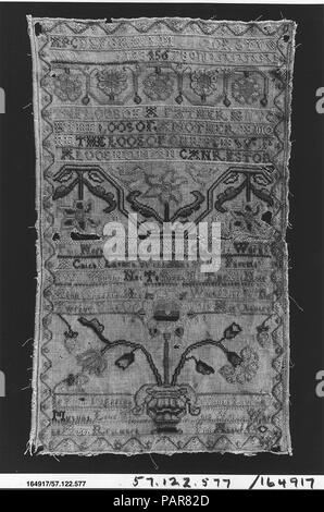 Sampler. Kultur: American. Abmessungen: H 16 cm x W 10 Zoll (41,9 x 25,4 cm). Datum: 1754. Museum: Metropolitan Museum of Art, New York, USA. Stockfoto