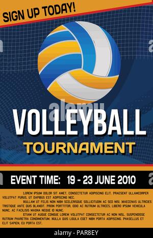 Volleyball Turnier Flyer oder Plakat Hintergrund, Vector Illustration Stock Vektor