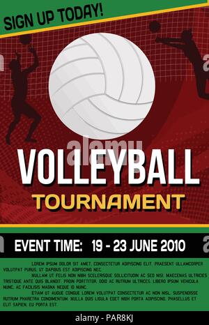 Volleyball Turnier Flyer oder Plakat Hintergrund, Vector Illustration Stock Vektor