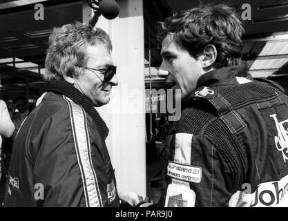 F1 1985, Gérard Ducarouge, Ayrton Senna, Lotus Renault, Belgien GP, Spa 1985 Stockfoto