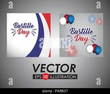 Tag der Bastille Desgin mit Frankreich ähnliche Symbole über grauer Hintergrund, Vektor, Abbildung Stock Vektor