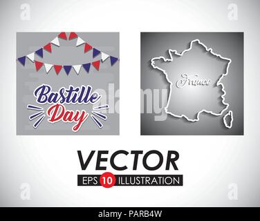 Tag der Bastille Desgin mit Frankreich ähnliche Symbole auf weißem Hintergrund, Vector Illustration Stock Vektor