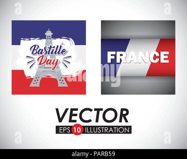 Tag der Bastille Desgin mit Frankreich ähnliche Symbole auf weißem Hintergrund, Vector Illustration Stock Vektor