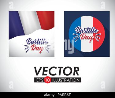 Tag der Bastille Desgin mit Frankreich ähnliche Symbole auf weißem Hintergrund, Vector Illustration Stock Vektor