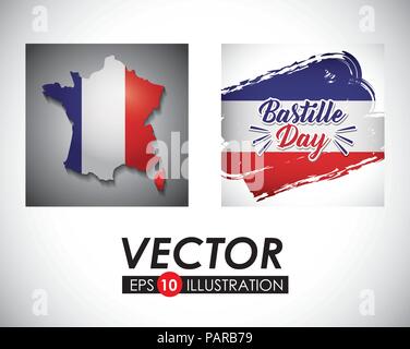 Tag der Bastille Desgin mit Frankreich ähnliche Symbole auf weißem Hintergrund, Vector Illustration Stock Vektor