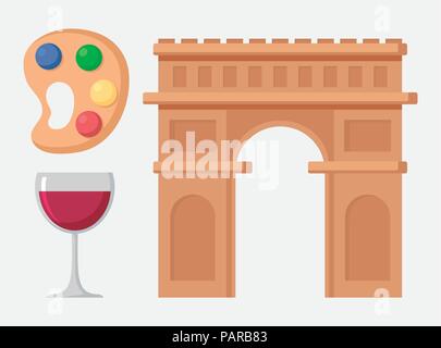 Icon Set von Frankreich Kultur Konzept auf weißem Hintergrund, farbenfrohen Design. Vector Illustration Stock Vektor