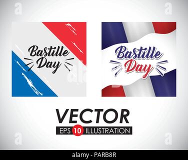 Tag der Bastille Desgin mit Frankreich ähnliche Symbole auf weißem Hintergrund, Vector Illustration Stock Vektor