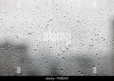 Wassertropfen auf Fensterglas Stockfoto