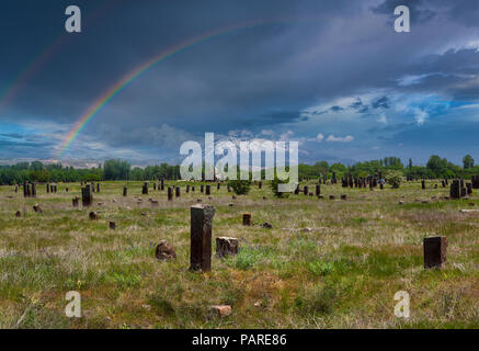 Seljuk Gräber, Grabstätten auf einem berühmten Friedhof von Ahlat im Osten der Türkei Stockfoto