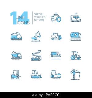 Spezielle Fahrzeuge-line Design blaue Symbole gesetzt Stock Vektor