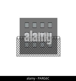 Vector Illustration von Gefängnis Gefängnis Gebäude. Stacheldraht zaun Stock Vektor