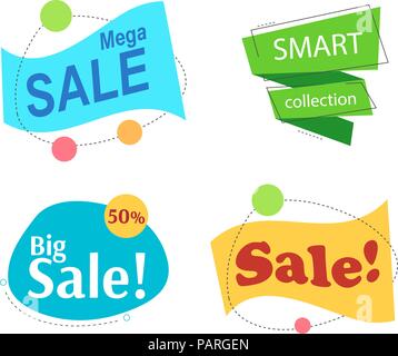 Set Farbige promotion Banner. Flache Kuppel geformt Aufkleber, Etikett Stock Vektor