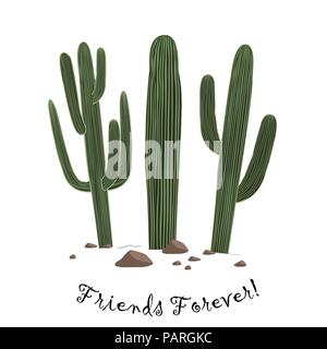 Satz von drei netten cartoon Saguaro Kaktus. Freunde für immer Text. Karte kann für Karten oder Ausdrucke verwendet werden. Stock Vektor