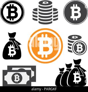 Sammlung Symbol Bitcoin Zeichen für Internet Geld. Oin, Stapel ba Stock Vektor