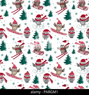 Vektor nahtlose Muster mit niedlichen sport Eulen Stock Vektor