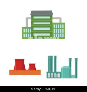 Fabrik- und Einrichtungen cartoon Symbole im Set Sammlung für Design. Fabrik- und Ausrüstung vektor Symbol lieferbar Abbildung. Stock Vektor