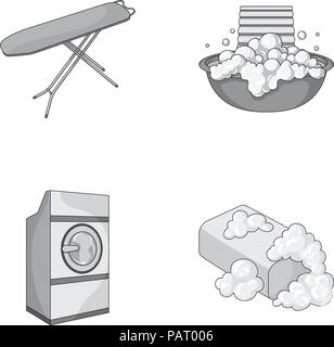 Chemische Reinigung Ausrüstung cartoon Symbole im Set Sammlung für Design. Waschen und Bügeln vektor Symbol lieferbar Abbildung. Stock Vektor