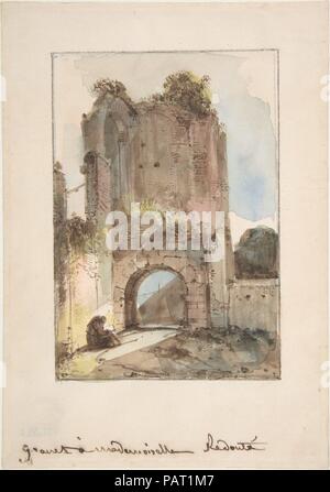 Mönch sitzend vor einem zerstörten Gateway. Artist: François Marius Granet (Französisch, Aix-en-Provence 1775-1849 Aix-en-Provence). Abmessungen: 6 5/16 x 4 7/16 in. (16 x 11,2 cm). Datum: n. d.. Museum: Metropolitan Museum of Art, New York, USA. Stockfoto