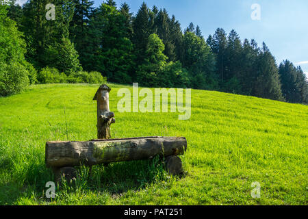 Holz- Brunnen am Rand des Schwarzwaldes Wanderweg Stockfoto