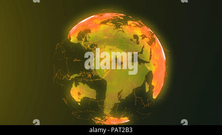 Futuristische digitale Erde und Spins mit Netzknoten anschließen und umkreist den Globus. Moderne digitale Alter, globale Konnektivität und verteilte Crypt Stockfoto