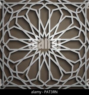 Islamische ornament Vektor, persische motiff. 3d Ramadan islamische runden Muster Elemente. Geometrische kreisförmige Zierpflanzen arabisch Symbol Vektor. Stock Vektor