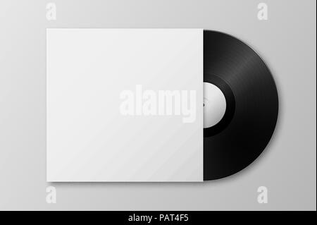 Vektor realistische 3D-musik Schallplatte Vinyl LP Record mit Abdeckung Symbol closeup auf weißem Hintergrund. Design Template von retro Long Play für Werbung, Branding, Mockup, Verpackung für Grafiken. Ansicht von oben Stock Vektor