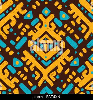 Tribal Design mit Chevron, ikat Ornamente. Nahtlose Muster in der Azteken Stil. Hand gezeichnet Folklore Muster Stock Vektor