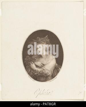 Ophelia (Shakespeare, Hamlet, Akt 4). Artist: Nachdem James Nixon (British, Ca. 1741-1812). Maße: oval Bild: 4 1/2 x 3 5/8 in. (11,4 x 9,2 cm) Blatt: 8 1/4 x 7 in. (21 x 17,8 cm). Engraver: Francesco Bartolozzi (Italienisch, Florenz 1728-1815 Lissabon). Betrifft: William Shakespeare (Britisch, Stratford-upon-Avon 1564-1616 Stratford-upon-Avon). Datum: 1784. Ophelia wird in Akt 4 von Shakespeares, ihr Verstand überdreht durch den Mord an ihrem Vater. Singen Unsinn Reime, verteilt sie Kräuter, der König, die Königin und ihr Bruder dann bald danach, schlüpft in einen Strom beim Blumen pflücken, und Stockfoto