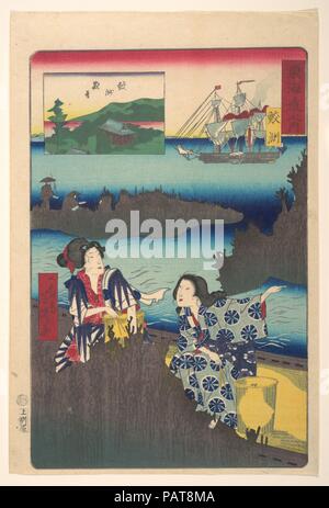 Sammeln von Algen. Artist: Utagawa Yoshiiku (Japanisch, 1833-1904). Kultur: Japan. Abmessungen: Bild: 13 x 8 5/8 in. (33 x 21,9 cm). Datum: 7. Monat 1863. Museum: Metropolitan Museum of Art, New York, USA. Stockfoto