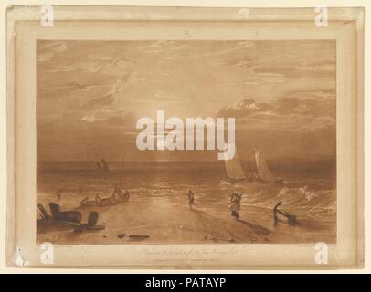 Die mildmay Sea-Piece (Liber Studiorum, Teil XIII, 40). Artist: entworfen und von Joseph Mallord William Turner (Briten, London 1775-1851 London) geätzt. Abmessungen: Platte: 7 3/16 x 10 1/4 in. (18,3 x 26 cm) Blatt: 8 7/16 x 11 7/8 in. (21,4 x 30,2 cm). Engraver: J. C. Easling (Briten, aktive 1807-33); William T. Annis (British, 1798-1811) aktiv. Herausgeber: Joseph Mallord William Turner (Briten, London 1775-1851 London). Datum: Februar 11, 1812. Turner destilliert, seine Ideen über die Landschaft im "Liber Studiorum" (Lateinisch für Buch von Studien), eine Serie von 70 Drucke plus einem Titelblatt p Stockfoto