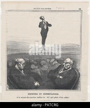 Der Wettbewerb im Wintergarten: Auf dem 79. hörprobe von "Oh, was für ein Vergnügen, Soldat zu sein!', von 'News des Tages", in Le Charivari, 1. August 1870 veröffentlicht. Artist: Honoré Daumier (Französisch, Marseille 1808-1879 Valmondois). Abmessungen: Bild: 10 7/16 x 8 13/16-in. (26,5 × 22,4 cm) Blatt: 13 9/16 × 10 15/16 in. (34,4 × 27,8 cm). Serie/Portfolio: "Nachricht des Tages" (CMS). Betrifft: Augustin-Eugène Schreiber (Französisch, 1791-1861); François Adrien Boieldieu (Französisch, Rouen 1775-1861 Antony). Datum: August 1, 1870. Museum: Metropolitan Museum of Art, New York, USA. Stockfoto