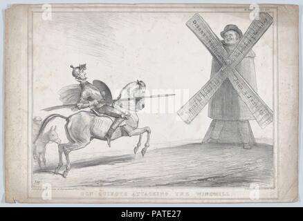 Don Quixote Angriff auf die Windmühle. Artist: John Doyle (in Irland, Dublin 1797-1868 London). Maße: Blatt: 11 5/8 x 17 5/16 in. (29,5 × 44 cm). Lithograph: Alfred Ducôte (Briten, aktive 1830-40). Herausgeber: Thomas McLean (Briten, aktive London 1788-1885). Serie/Portfolio: HB Skizzen, Nr. 420. Betrifft: Daniel O'Connell (Irland, Cahirciveen, Kerry 1775-1847 Genua); Sir Francis Burdett, 5th Baronet (British, 1770-1844). Datum: 11. Dezember 1835. Museum: Metropolitan Museum of Art, New York, USA. Stockfoto