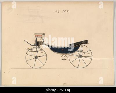 Design für barouche Vis-à-vis, nein. 208. Abmessungen: 6 5/8 x 8 13/16 in. (16,8 x 22,4 cm). Hersteller: Brewster & Co (American, New York). Datum: 1850-1870. Brewster & Unternehmen Geschichte Gegründet 1810 von James Brewster (1788-1866) in New Haven, Connecticut, Brewster&Company, bei der Herstellung von feinen Wagen spezialisiert. Der Gründer eröffnet Showroom in New York 1827 am 53-54 Broad Street, und das Unternehmen unter Generationen der Familie Führung blühte. Expansion erforderte bewegt sich rund um Manhattan, mit Namen Änderungen betreffen, die die Schichten von Management - James Brewster & Söhne betr. Stockfoto