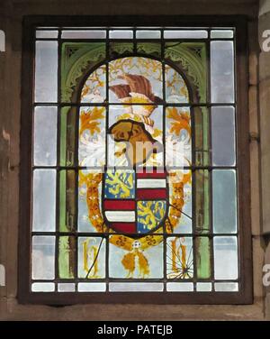 Heraldische Panel mit Waffen des Hauses Habsburg. Kultur: Süden Niederländischen. Maße: Gesamt: 34 x 21 in. (86,4 x 53,3 cm). Datum: Ca. 1504-6. Der Burg Gravensteen (Schloss des Grafen) in Gent war die wichtigste Domäne der Habsburger in Flandern. Dieses Kirchenfenster panel, Gedanken aus dieser kaiserliche Residenz zu haben, ist Teil einer größeren Serie entweder durch Maximilian I. und Karl V. Museum bestellt: Metropolitan Museum of Art, New York, USA. Stockfoto