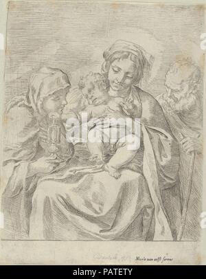 Die Heilige Familie mit der Hl. Klara. Artist: Guido Reni (Italienisch, Bologna Bologna 1575-1642). Abmessungen: Blatt (getrimmte): 9 5/16 x 7 1/4 in. (23,7 × 18,4 cm). Herausgeber: Nicolaus van Aelst (Flandern, Brüssel 1526-1613 Rom). Datum: 1590-1600. Verso nicht sichtbar wie das Drucken auf einem anderen Blatt Papier. Museum: Metropolitan Museum of Art, New York, USA. Stockfoto