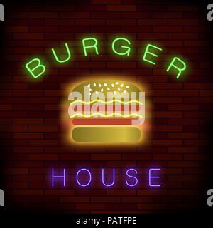 Burger House Neon bunte Zeichen Stock Vektor