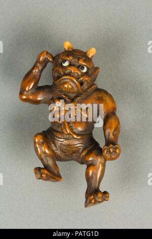 Netsuke der Dämon mit einem Kürbis auf dem Rücken. Kultur: Japan. Abmessungen: H.2 1/8 in. (5,4 cm). Datum: 18. Museum: Metropolitan Museum of Art, New York, USA. Stockfoto