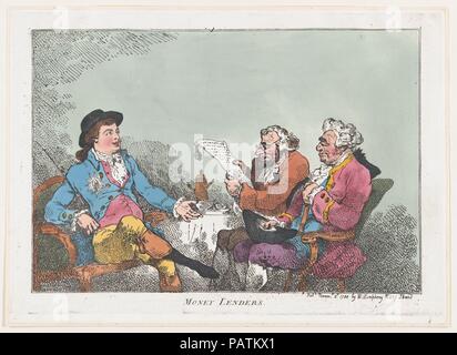 Geldverleiher. Artist: Thomas Rowlandson (Briten, London 1757-1827 London). Maße: Blatt: 12 1/8 x 17 3/8 in. (30,8 × 44,2 cm) Platte: 10 1/8 x 13 7/8 in. (25,7 × 35,3 cm). Erschienen in: London. Herausgeber: William Humphrey (British, 1742?-vor 1814). Betrifft: George Prinz von Wales (Briten, London 1762-1830 Windsor). Datum: 8. November 1784. Museum: Metropolitan Museum of Art, New York, USA. Stockfoto