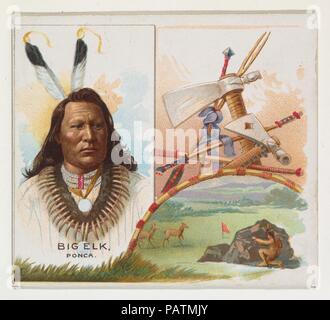 Big Elk, Ponca, der American Indian Chiefs-Serie (N36) für Allen & Ginter Zigaretten. Maße: Blatt: 2 7/8 x 3 1/4 in. (7,3 x 8,3 cm). Herausgeber: Herausgegeben von Allen&Ginter (Amerikanische, Richmond, Virginia). Datum: 1888. Handel Karten aus dem 'American Indian Chiefs'-Reihe (N36), im Jahre 1888 in einer Reihe von 50 ausgestellten Karten Allen&Ginter Marke Zigaretten zu fördern. Serie N36 reproduziert die Karten von N2 in einer größeren Größe. Museum: Metropolitan Museum of Art, New York, USA. Stockfoto