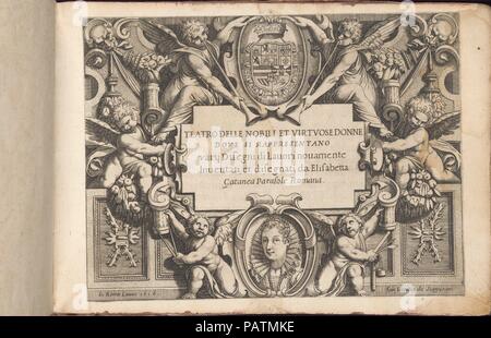 Teatro delle Nobili et wirbelnden Rondothema fort, Donne... Autor: Isabella Catanea Parasole (Italienisch, Ca. 1565/70 - Ca. 1625). Maße: Gesamt: 7 1/2 x 10 7/16 in. (19 x 26,5 cm). Herausgeber: Mauritio Bona, Rom. Datum: 1616. Von Isabella Catanea Parasole, Italienisch geschrieben, Ca. 1575-ca. 1625, durch Mauritio Bona, Rom veröffentlicht. Graviert illustrierte Titelseite, Hingabe, mit Holzschnitt-initiale schreiben, 44 Seiten der Holzschnitt Designs. Seiten sind nummeriert, aber sind nicht in der richtigen Reihenfolge gebunden. Museum: Metropolitan Museum of Art, New York, USA. Stockfoto