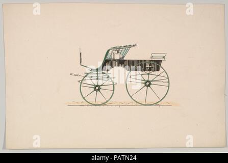 Design für 4 Sitz Phaeton, keine oben (ohne Nummer). Maße: Blatt: 5 11/16 x 8 11/16 in. (14,4 × 22,1 cm). Hersteller: Brewster & Co (American, New York). Datum: 1850-1910. Brewster & Unternehmen Geschichte Gegründet 1810 von James Brewster (1788-1866) in New Haven, Connecticut, Brewster&Company, bei der Herstellung von feinen Wagen spezialisiert. Der Gründer eröffnet Showroom in New York 1827 am 53-54 Broad Street, und das Unternehmen unter Generationen der Familie Führung blühte. Expansion erforderte bewegt sich rund um Manhattan, mit Namen Änderungen betreffen, die die Schichten von Management - James Bre Stockfoto