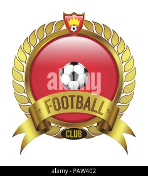 Fußball Logo Design mit Kugel, Krone, Blatt & Band, Schild Stock Vektor